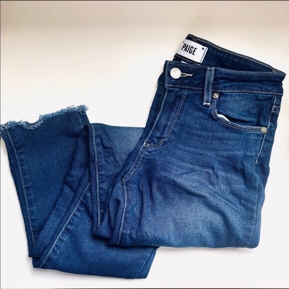 PAIGE Whiskered Verdugo Ultra Skinny Raw Hem Blue Wash Distressed Denim Jeans 27 - Picture 1 of 8